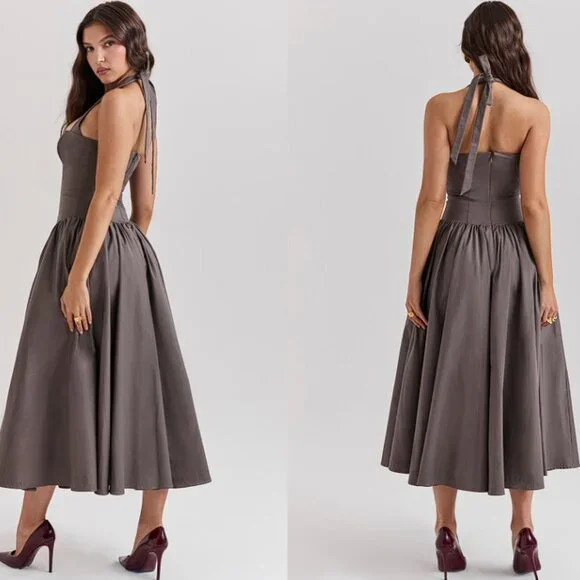 House of CB ‘Coquette' Smoke Halter Midi Dress NWOT - Picture 6 of 11